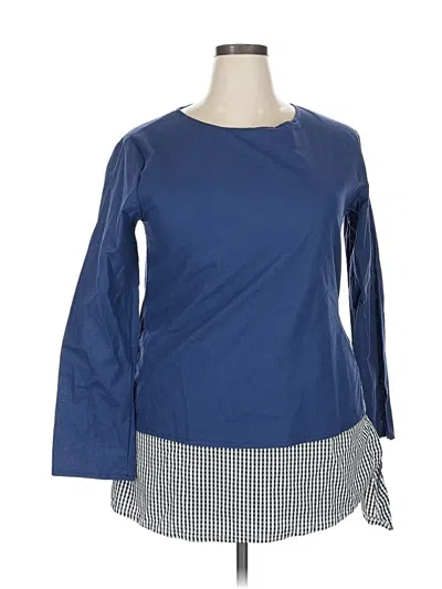 Pre-owned Assorted Brands 3/4 Sleeve Top Blue Boatneck Tops