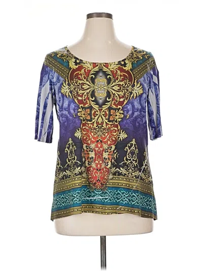 Pre-owned Assorted Brands 3/4 Sleeve Top Blue Scoop Neck Tops
