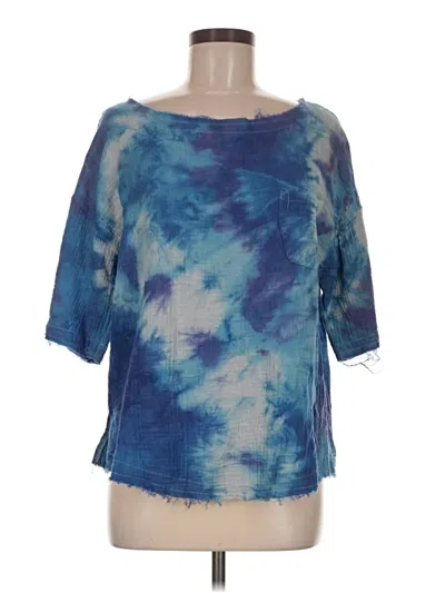 Assorted Brands 3/4 Sleeve Top Blue Tie-dye Pattern Boatneck Tops