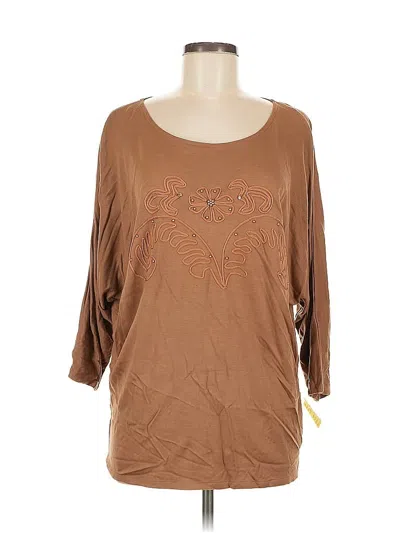 Pre-owned Assorted Brands 3/4 Sleeve Top Brown Scoop Neck Tops