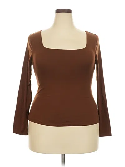 Pre-owned Assorted Brands 3/4 Sleeve Top Brown Scoop Neck Tops