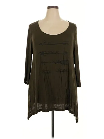 Pre-owned Assorted Brands 3/4 Sleeve Top Brown Scoop Neck Tops
