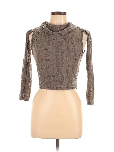 Pre-owned Assorted Brands 3/4 Sleeve Top Brown Turtleneck Tops