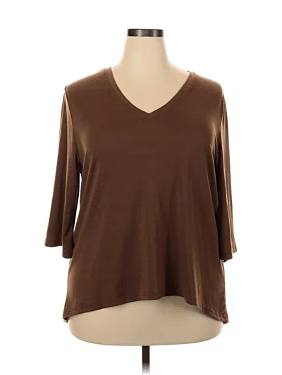 Pre-owned Assorted Brands 3/4 Sleeve Top Brown V Neck Tops