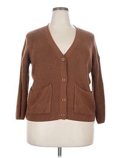 Pre-owned Assorted Brands 3/4 Sleeve Top Brown V-neck Tops