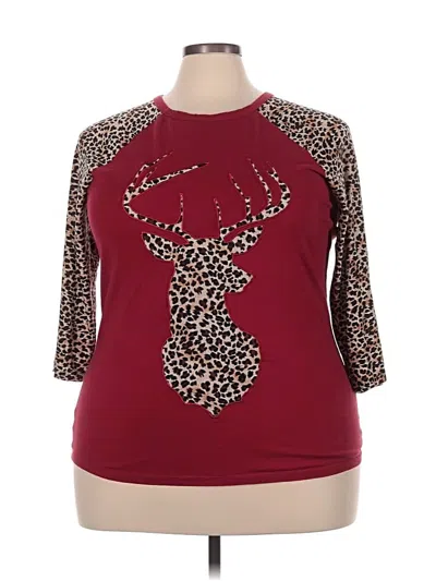 Pre-owned Assorted Brands 3/4 Sleeve Top Burgundy Crew Neck Tops
