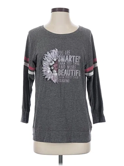 Assorted Brands 3/4 Sleeve Top Gray Crew Neck Tops