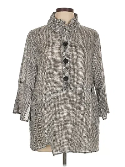 Pre-owned Assorted Brands 3/4 Sleeve Top Gray Tweed Pattern Mock Neckline Tops