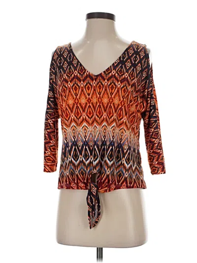 Pre-owned Assorted Brands 3/4 Sleeve Top Orange V Neck Tops
