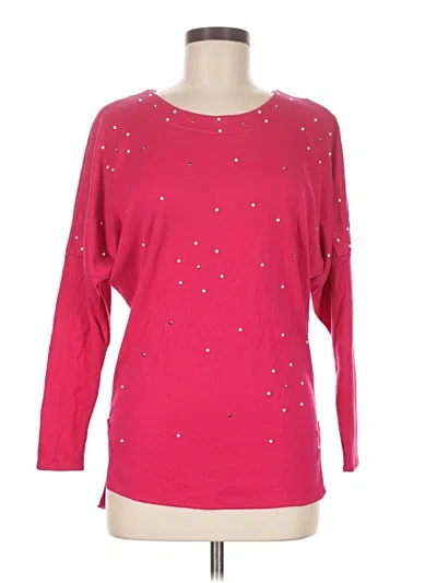 Pre-owned Assorted Brands 3/4 Sleeve Top Pink Stars Pattern Crew Neck Tops