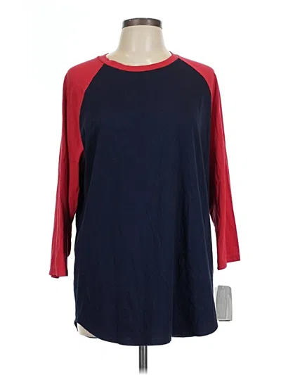 Assorted Brands 3/4 Sleeve Top Red Color Block Pattern Crew Neck Tops