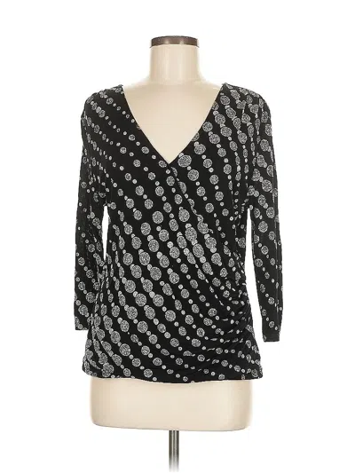 Assorted Brands 3/4 Sleeve Top Silver Plunge Neckline Tops In Black