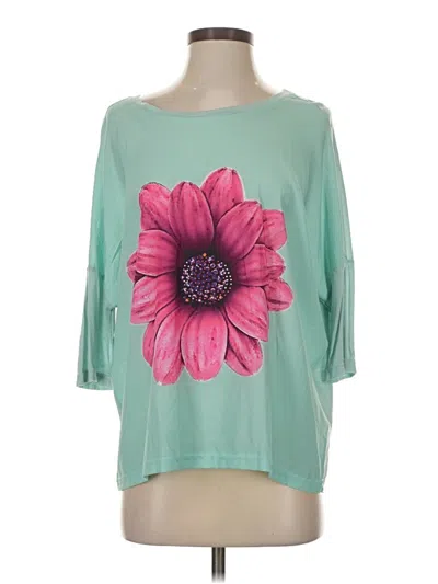 Pre-owned Assorted Brands 3/4 Sleeve Top Teal Boatneck Tops In Blue