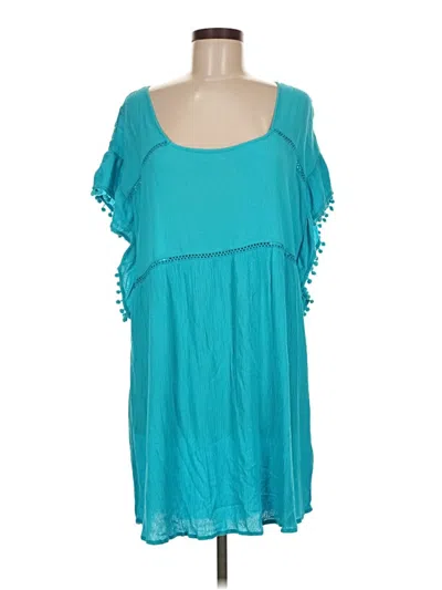 Pre-owned Assorted Brands 3/4 Sleeve Top Teal Cold Shoulder Neckline Tops In Blue