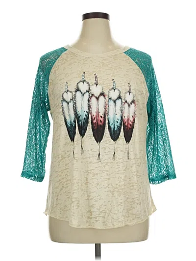 Pre-owned Assorted Brands 3/4 Sleeve Top Teal Keyhole Neckline Tops