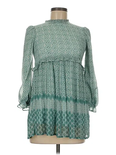 Pre-owned Assorted Brands 3/4 Sleeve Top Teal Mock Neckline Tops In Blue
