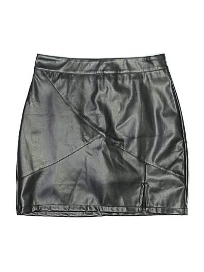 Pre-owned Assorted Brands Faux Leather Skirt In Black