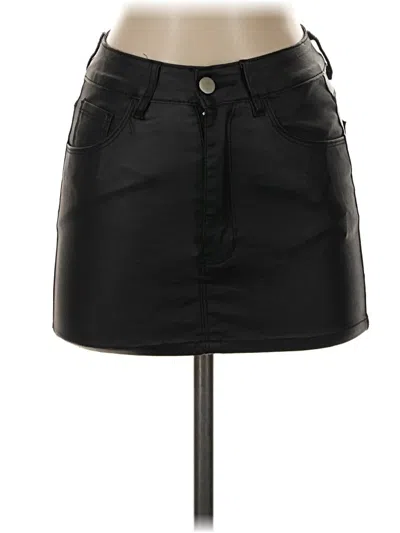 Pre-owned Assorted Brands Faux Leather Skirt In Black