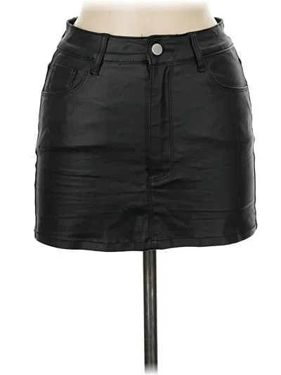 Pre-owned Assorted Brands Faux Leather Skirt In Black