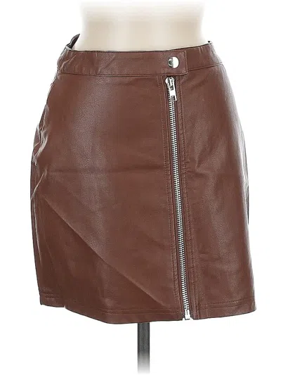 Pre-owned Assorted Brands Faux Leather Skirt In Brown