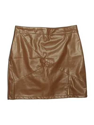 Pre-owned Assorted Brands Faux Leather Skirt In Brown