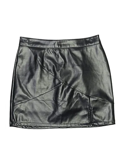 Pre-owned Assorted Brands Faux Leather Skirt In Silver