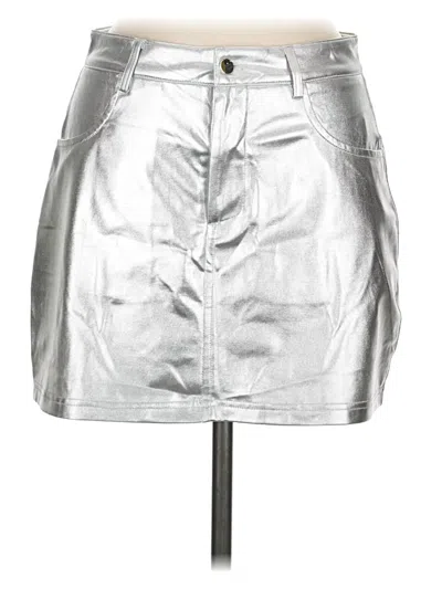 Pre-owned Assorted Brands Faux Leather Skirt In Silver