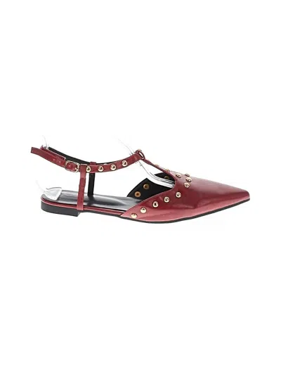 Pre-owned Assorted Brands Flats In Burgundy