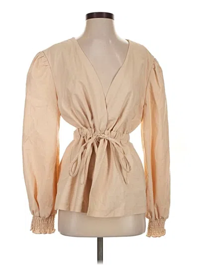 Pre-owned Assorted Brands Long Sleeve Blouse In Tan