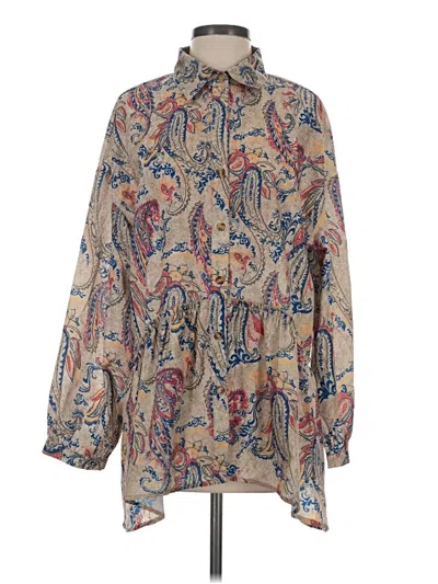 Pre-owned Assorted Brands Long Sleeve Blouse In Tan