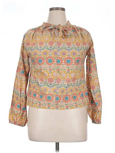 Pre-owned Assorted Brands Long Sleeve Blouse In Tan
