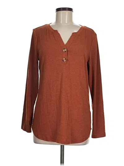 Pre-owned Assorted Brands Long Sleeve Henley Shirt In Brown