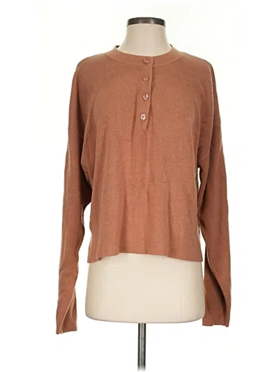 Pre-owned Assorted Brands Long Sleeve Henley Shirt In Brown