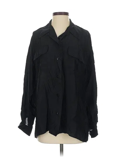 Pre-owned Assorted Brands Long Sleeve Silk Top Black Collared Neckline Tops