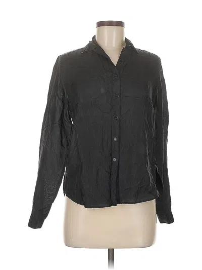 Pre-owned Assorted Brands Long Sleeve Silk Top Black Collared Neckline Tops