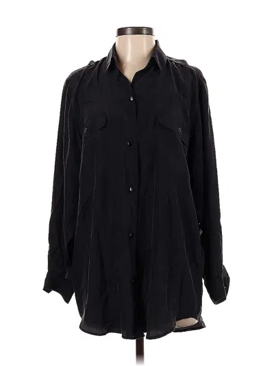 Pre-owned Assorted Brands Long Sleeve Silk Top Black Collared Neckline Tops