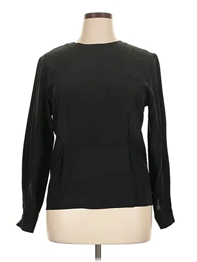 Pre-owned Assorted Brands Long Sleeve Silk Top Black Crew Neck Tops