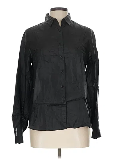 Pre-owned Assorted Brands Long Sleeve Silk Top Black Mock Neckline Tops