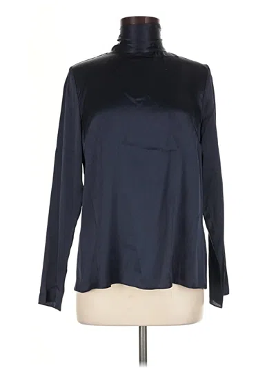 Assorted Brands Long Sleeve Silk Top Black Turtleneck Tops In Blue