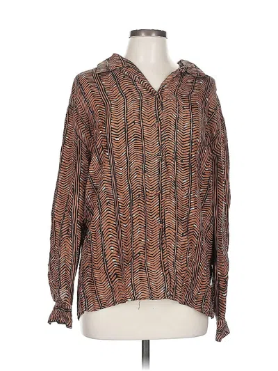 Pre-owned Assorted Brands Long Sleeve Silk Top Brown Cowl Neck Tops