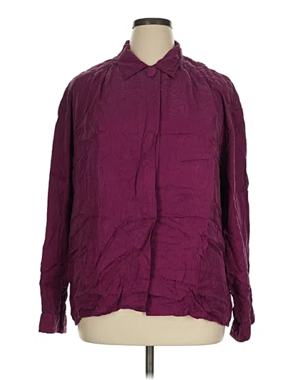 Pre-owned Assorted Brands Long Sleeve Silk Top Burgundy Collared Neckline Tops