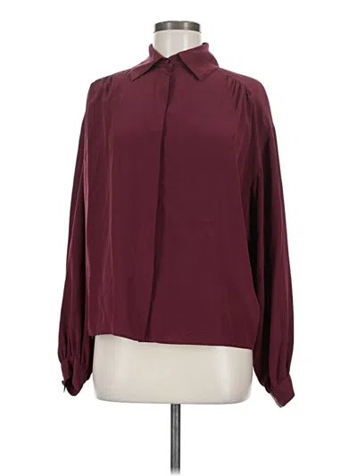 Pre-owned Assorted Brands Long Sleeve Silk Top Burgundy Solid Pattern Collared Neckline Tops