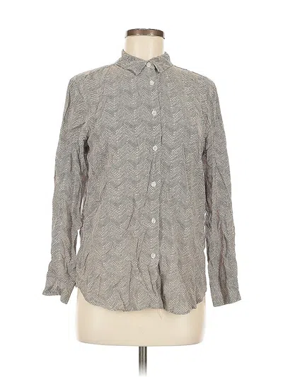 Pre-owned Assorted Brands Long Sleeve Silk Top Gray Chevron/herringbone Pattern Mock Neckline Tops