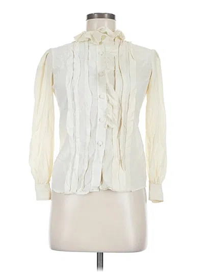 Pre-owned Assorted Brands Long Sleeve Silk Top Ivory Ruffles Neckline Tops
