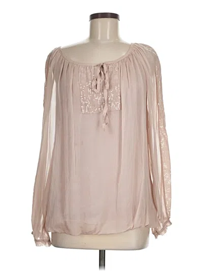 Pre-owned Assorted Brands Long Sleeve Silk Top Pink Keyhole Neckline Tops