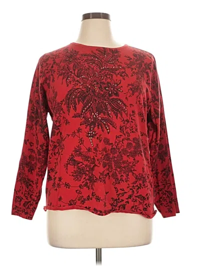 Pre-owned Assorted Brands Long Sleeve Silk Top Red Boatneck Tops