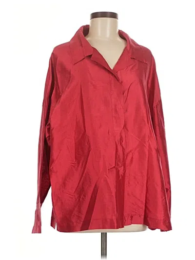 Pre-owned Assorted Brands Long Sleeve Silk Top Red Collared Neckline Tops