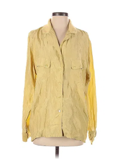 Pre-owned Assorted Brands Long Sleeve Silk Top Yellow Collared Neckline Tops