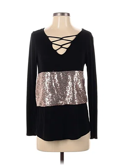 Pre-owned Assorted Brands Long Sleeve Top Black Keyhole Neckline Tops