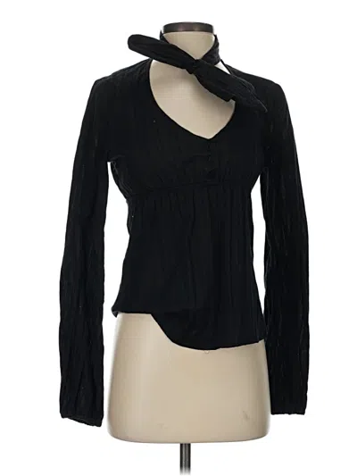 Pre-owned Assorted Brands Long Sleeve Top Black Keyhole Neckline Tops